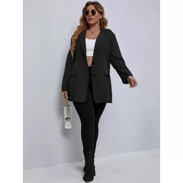 WDIRARA Women's Plus Size Button Front Long Sleeve Blazer Work Office Jacket