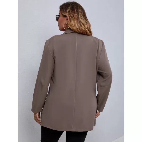 WDIRARA Women's Plus Size Button Front Long Sleeve Blazer Work Office Jacket