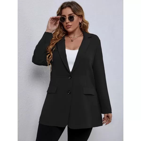 WDIRARA Women's Plus Size Button Front Long Sleeve Blazer Work Office Jacket