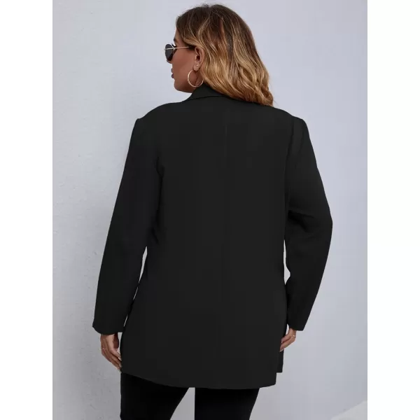 WDIRARA Women's Plus Size Button Front Long Sleeve Blazer Work Office Jacket
