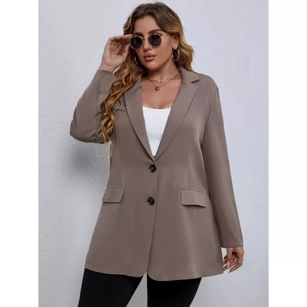 WDIRARA Women's Plus Size Button Front Long Sleeve Blazer Work Office Jacket