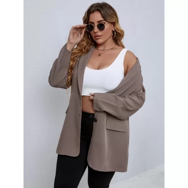 WDIRARA Women's Plus Size Button Front Long Sleeve Blazer Work Office Jacket
