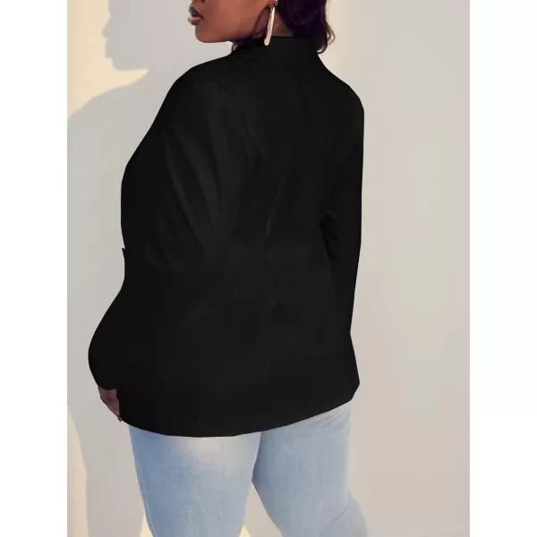 WDIRARA Women's Plus Size Button Front Long Sleeve Office Blazer Casual Jacket
