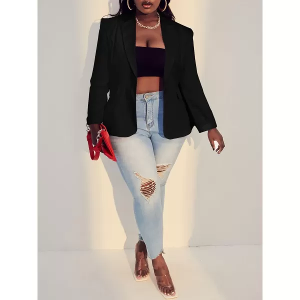 WDIRARA Women's Plus Size Button Front Long Sleeve Office Blazer Casual Jacket