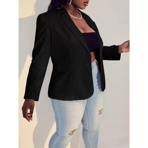 WDIRARA Women's Plus Size Button Front Long Sleeve Office Blazer Casual Jacket