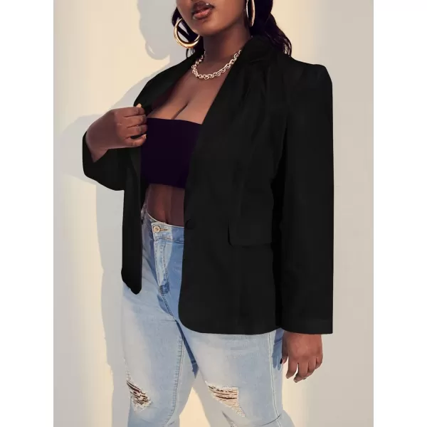 WDIRARA Women's Plus Size Button Front Long Sleeve Office Blazer Casual Jacket