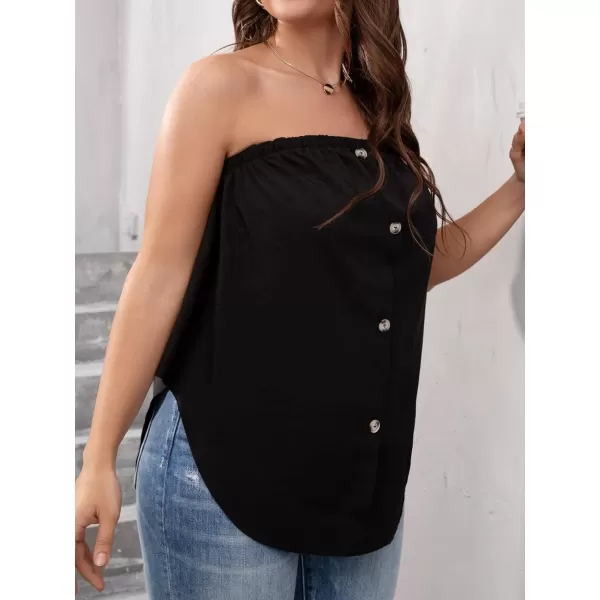 WDIRARA Women's Plus Size Button Front Strapless Tube Top Sleeveless Tops