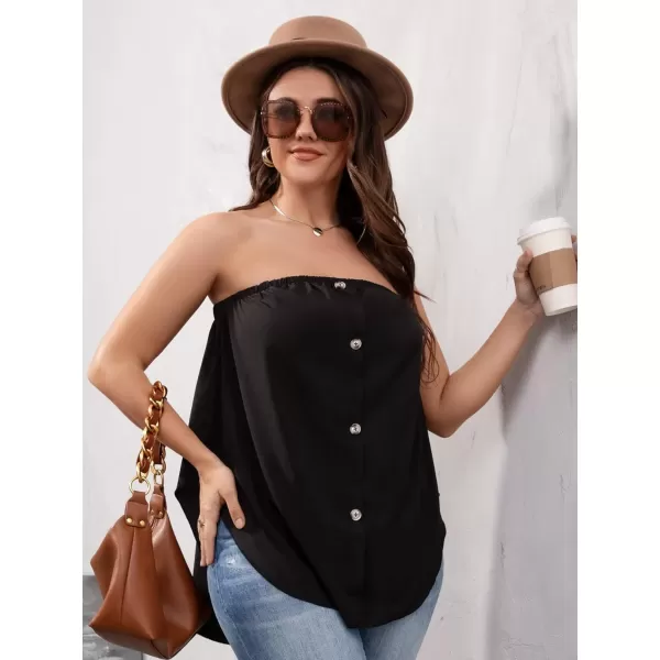 WDIRARA Women's Plus Size Button Front Strapless Tube Top Sleeveless Tops
