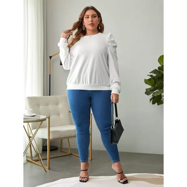 WDIRARA Women's Plus Size Casual Solid Puff Long Sleeve Crewneck Pullover Sweatshirt