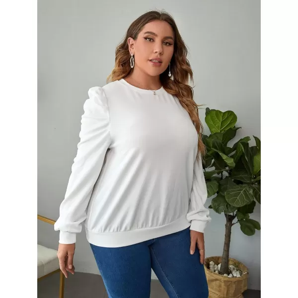 WDIRARA Women's Plus Size Casual Solid Puff Long Sleeve Crewneck Pullover Sweatshirt