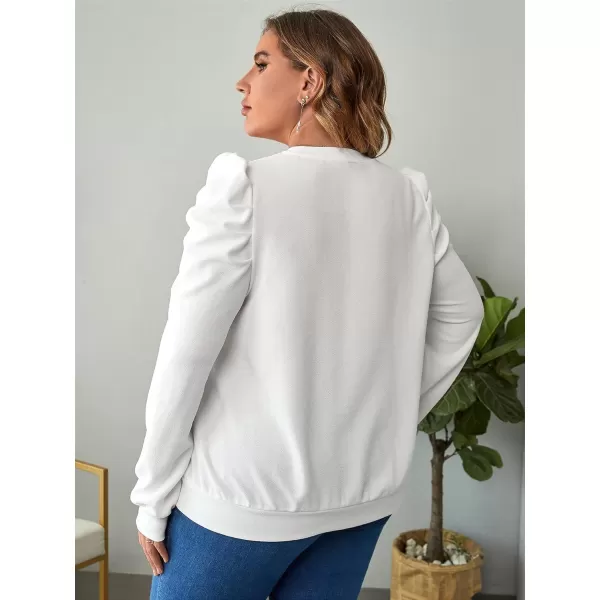 WDIRARA Women's Plus Size Casual Solid Puff Long Sleeve Crewneck Pullover Sweatshirt