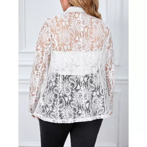 WDIRARA Women's Plus Size Contrast Lace Button Front Lapel Neck Long Sleeve Elegant Blazer