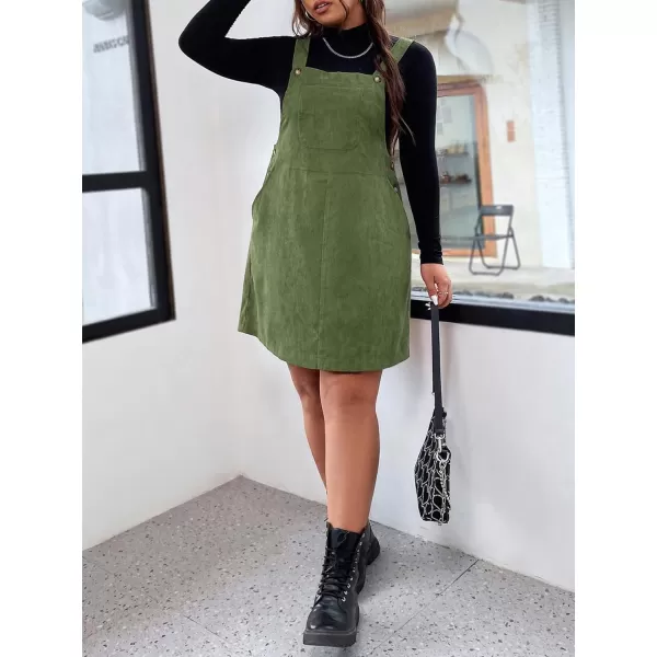 WDIRARA Women's Plus Size Corduroy Overalls Sleeveless Solid Pinafore Dress with Pocket