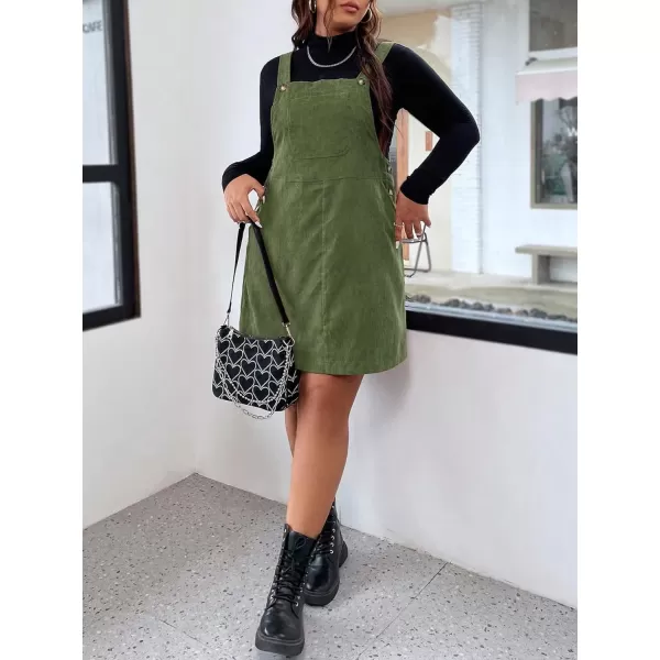 WDIRARA Women's Plus Size Corduroy Overalls Sleeveless Solid Pinafore Dress with Pocket