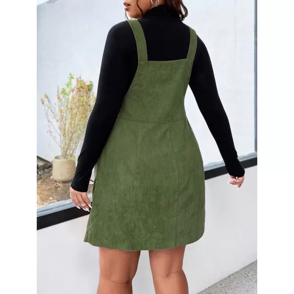 WDIRARA Women's Plus Size Corduroy Overalls Sleeveless Solid Pinafore Dress with Pocket