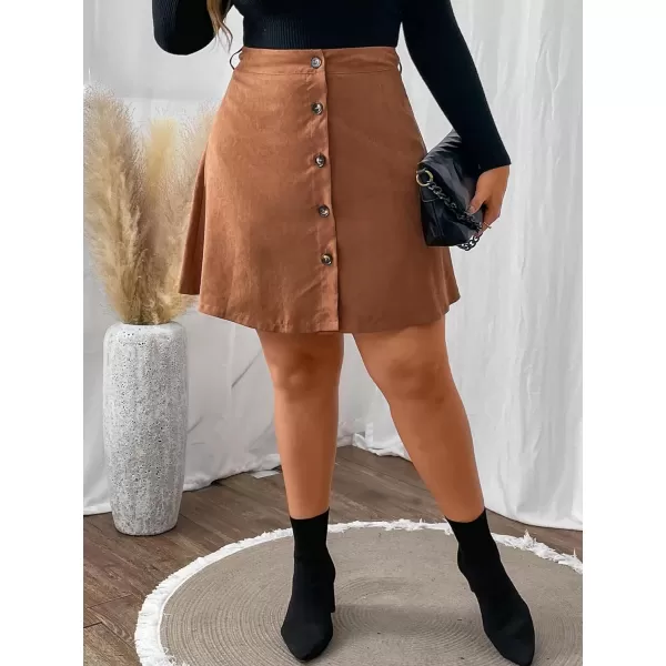 WDIRARA Women's Plus Size Corduroy Skirt A Line Flare High Waisted Button Mini Skirt
