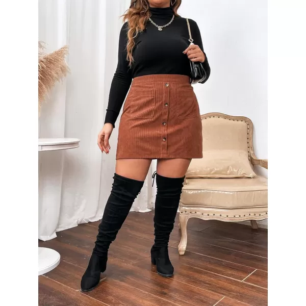 WDIRARA Women's Plus Size Corduroy Skirt A Line Flare High Waisted Button Mini Skirt