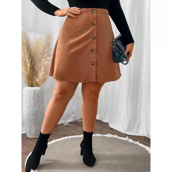 WDIRARA Women's Plus Size Corduroy Skirt A Line Flare High Waisted Button Mini Skirt