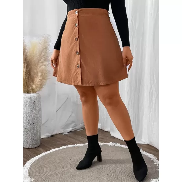 WDIRARA Women's Plus Size Corduroy Skirt A Line Flare High Waisted Button Mini Skirt