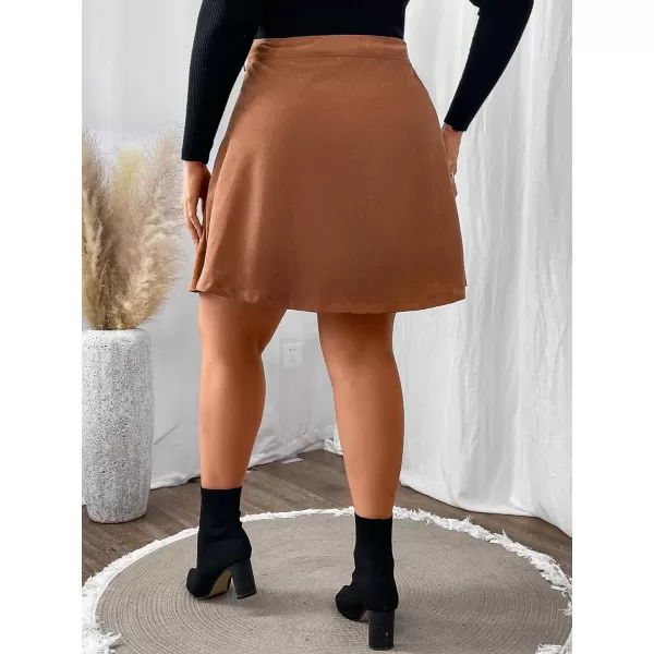 WDIRARA Women's Plus Size Corduroy Skirt A Line Flare High Waisted Button Mini Skirt