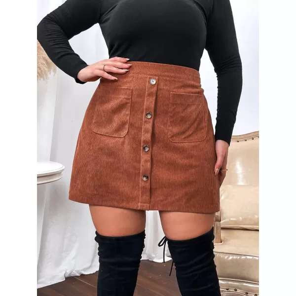 WDIRARA Women's Plus Size Corduroy Skirt A Line Flare High Waisted Button Mini Skirt