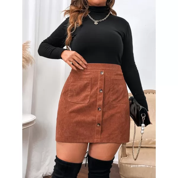 WDIRARA Women's Plus Size Corduroy Skirt A Line Flare High Waisted Button Mini Skirt