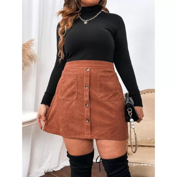 WDIRARA Women's Plus Size Corduroy Skirt A Line Flare High Waisted Button Mini Skirt
