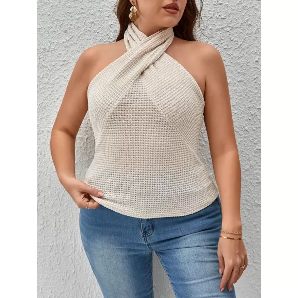 WDIRARA Women's Plus Size Crisscross Backless Blouse Rib Knit Tee Halter Sleeveless Top