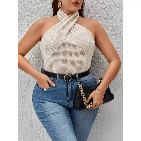 WDIRARA Women's Plus Size Crisscross Backless Blouse Rib Knit Tee Halter Sleeveless Top