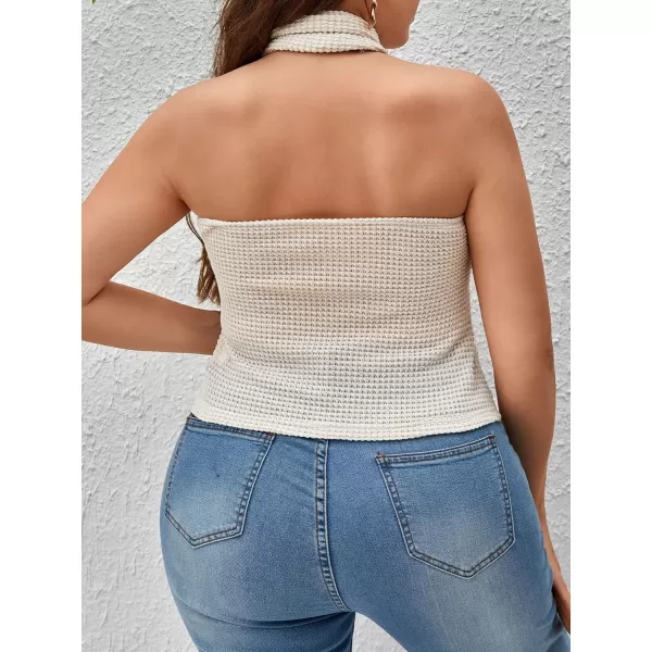 WDIRARA Women's Plus Size Crisscross Backless Blouse Rib Knit Tee Halter Sleeveless Top