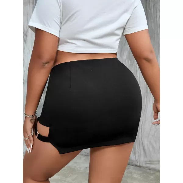 WDIRARA Women's Plus Size Cut Out Heart Ring Bodycon Skort Stretch Skirt Shorts