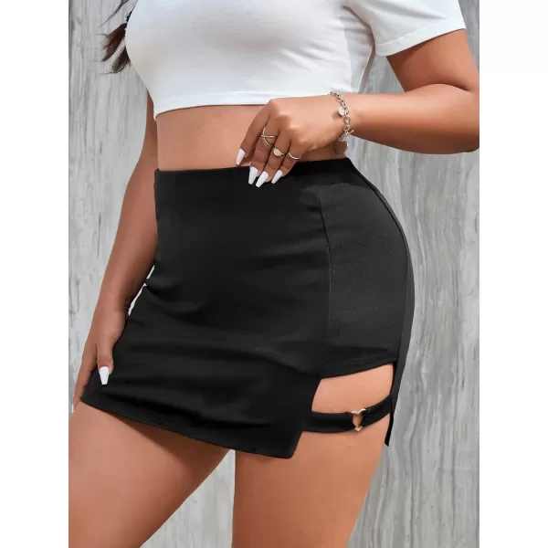 WDIRARA Women's Plus Size Cut Out Heart Ring Bodycon Skort Stretch Skirt Shorts