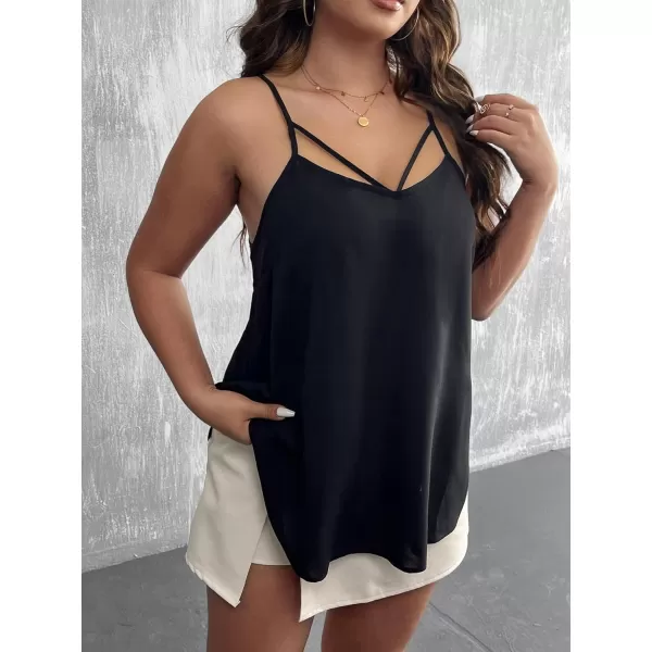WDIRARA Women's Plus Size Cut Out Spaghetti Strap Summer Camisole Tops Casual Cami