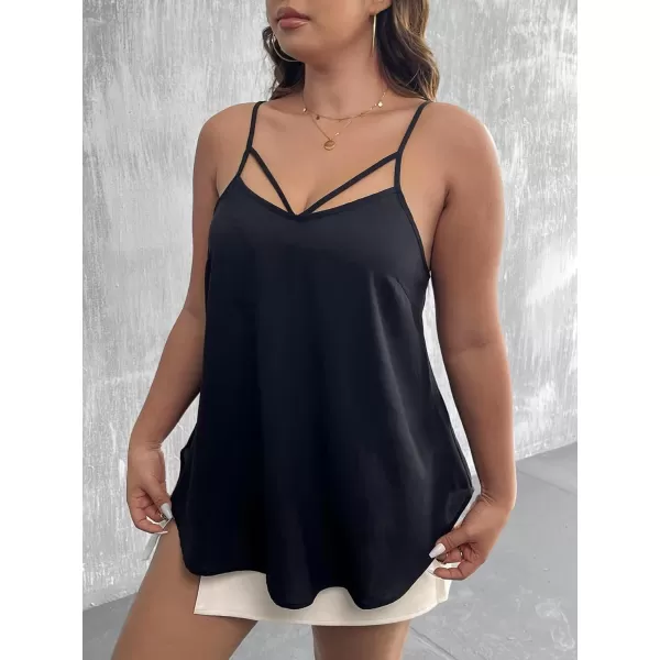 WDIRARA Women's Plus Size Cut Out Spaghetti Strap Summer Camisole Tops Casual Cami