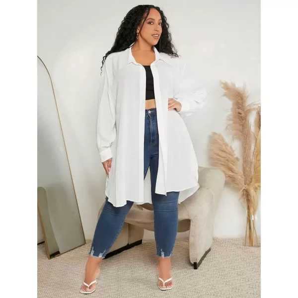 WDIRARA Women's Plus Size Drop Shoulder Button Front Long Sleeve Casual Shirt Dress