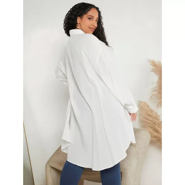 WDIRARA Women's Plus Size Drop Shoulder Button Front Long Sleeve Casual Shirt Dress