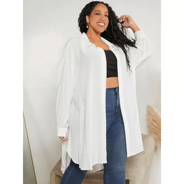 WDIRARA Women's Plus Size Drop Shoulder Button Front Long Sleeve Casual Shirt Dress