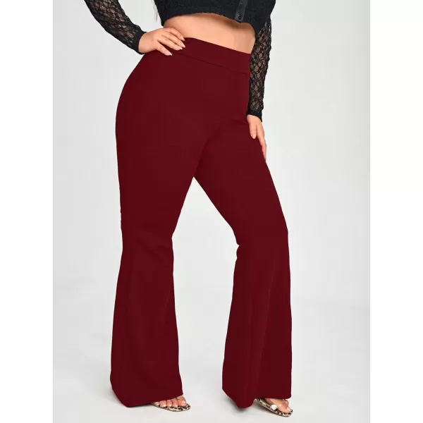 WDIRARA Women's Plus Size Elastic High Waist Flare Bell Bottom Ribbed Knit Long Pants