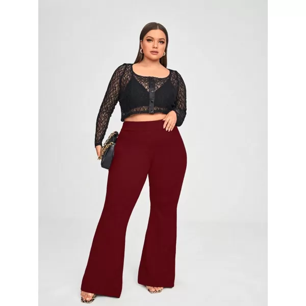 WDIRARA Women's Plus Size Elastic High Waist Flare Bell Bottom Ribbed Knit Long Pants