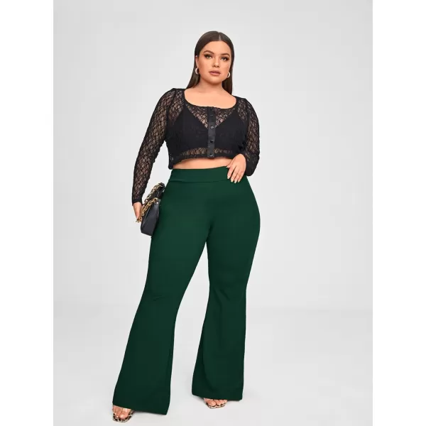 WDIRARA Women's Plus Size Elastic High Waist Flare Bell Bottom Ribbed Knit Long Pants