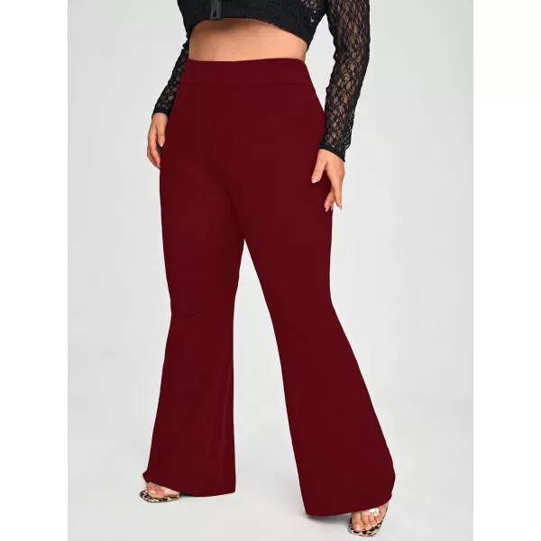 WDIRARA Women's Plus Size Elastic High Waist Flare Bell Bottom Ribbed Knit Long Pants