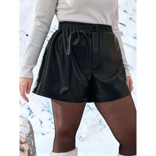 WDIRARA Women's Plus Size Elastic Waist Button Wide Leg Pu Leather Shorts