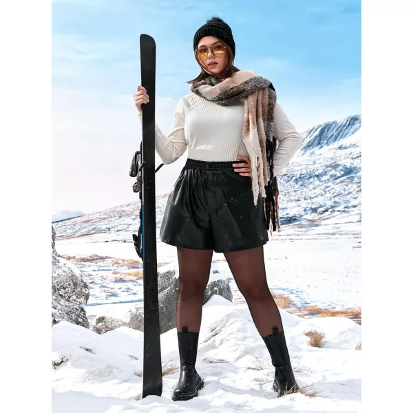 WDIRARA Women's Plus Size Elastic Waist Button Wide Leg Pu Leather Shorts