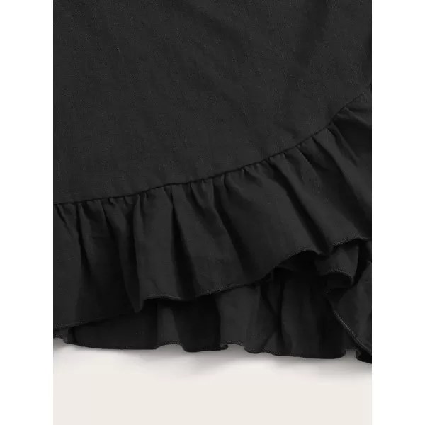 WDIRARA Women's Plus Size Elastic Waist Wrap Tie Side Ruffle Trim Skort Skirt Shorts