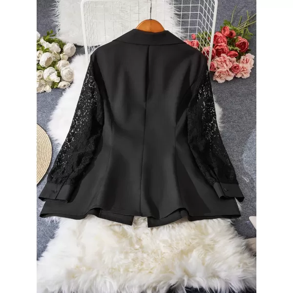 WDIRARA Women's Plus Size Floral Lace Long Sleeve Button Front Blazer Jacket