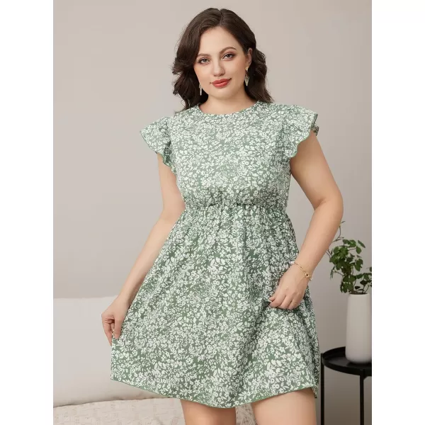 WDIRARA Women's Plus Size Floral Print Cap Sleeve Summer Casual Short A Line Dress
