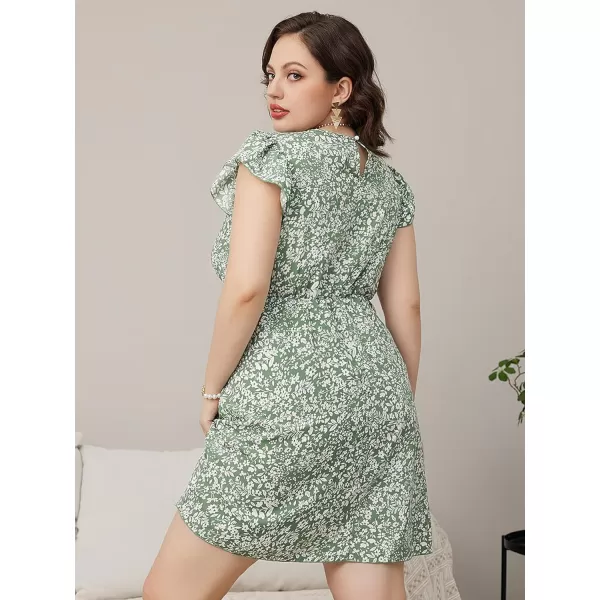WDIRARA Women's Plus Size Floral Print Cap Sleeve Summer Casual Short A Line Dress