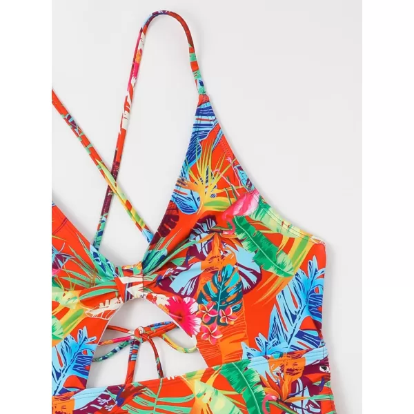 WDIRARA Women's Plus Size Floral Print Cutout Drawstring One Piece Swimsuit Monokini