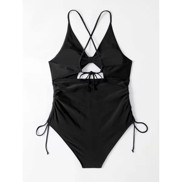 WDIRARA Women's Plus Size Floral Print Cutout Drawstring One Piece Swimsuit Monokini