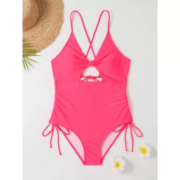 WDIRARA Women's Plus Size Floral Print Cutout Drawstring One Piece Swimsuit Monokini